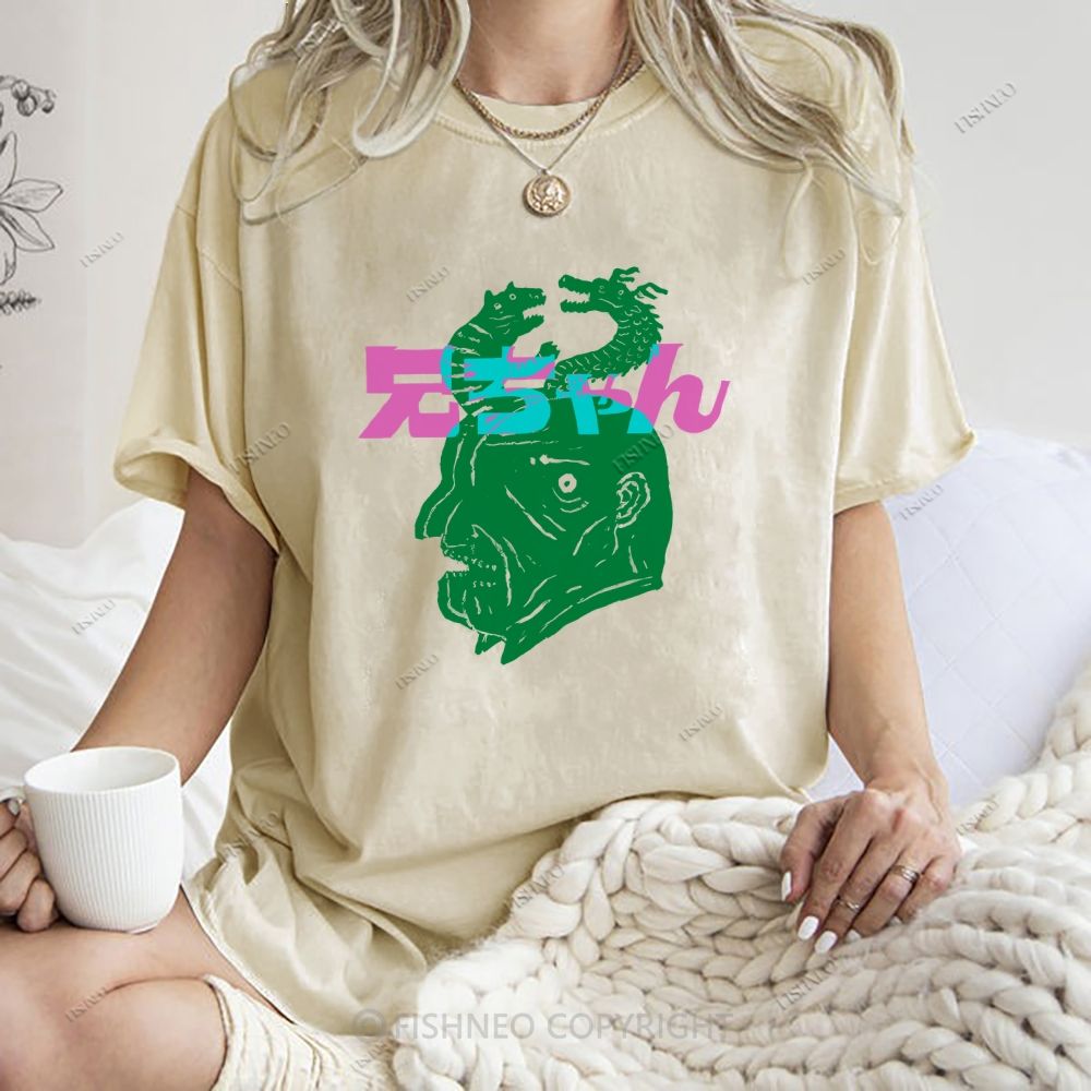 Unisex Japanese Graffiti Printed Washed Tee