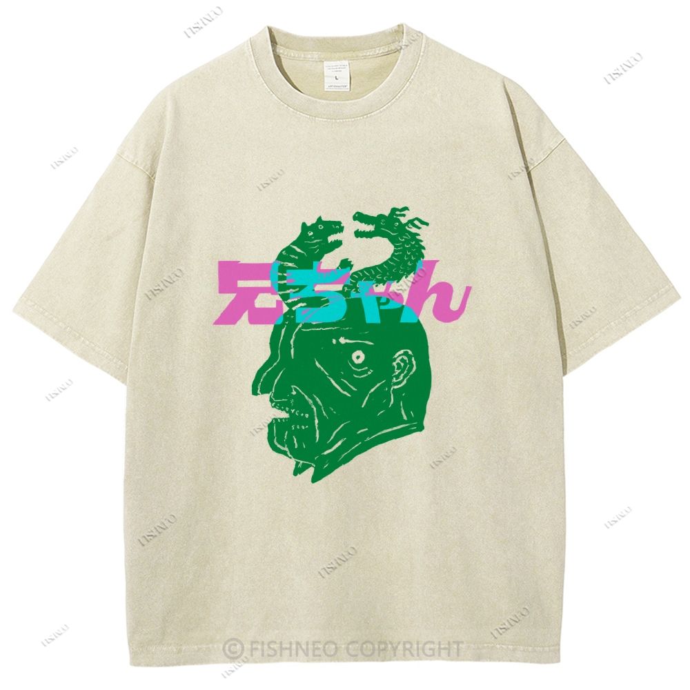 Unisex Japanese Graffiti Printed Washed Tee