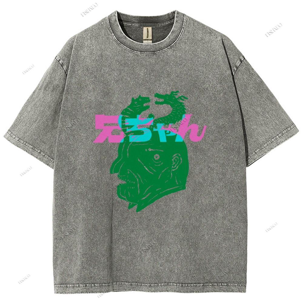 Unisex Japanese Graffiti Printed Washed Tee