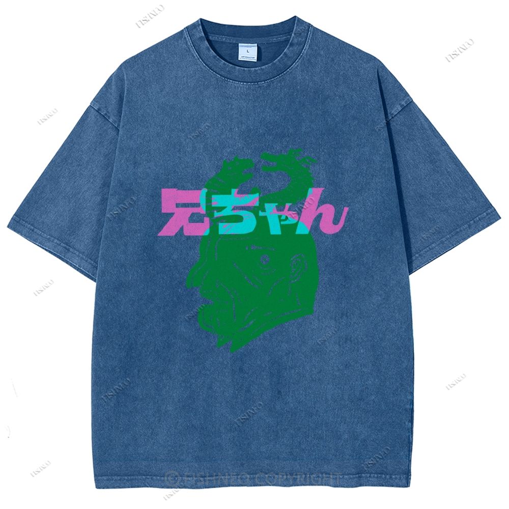 Unisex Japanese Graffiti Printed Washed Tee