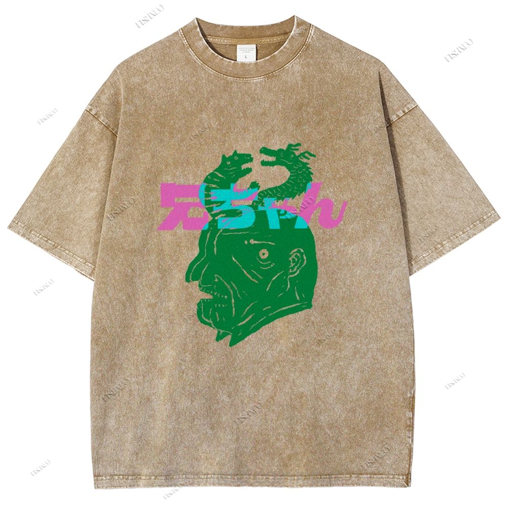 Unisex Japanese Graffiti Printed Washed Tee