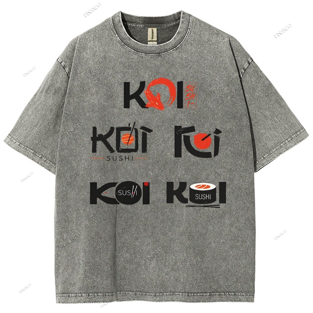 Unisex Sushi Koi Printed Washed Tee