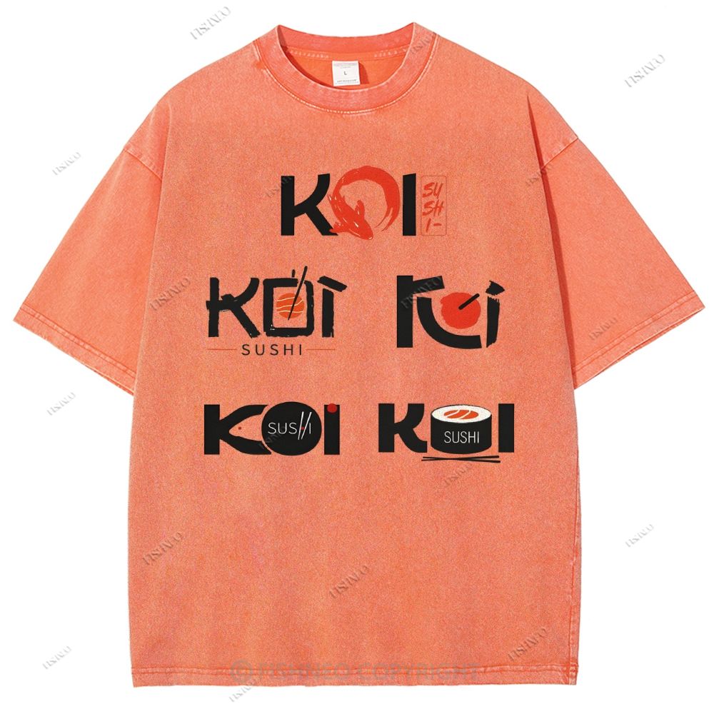 Unisex Sushi Koi Printed Washed Tee