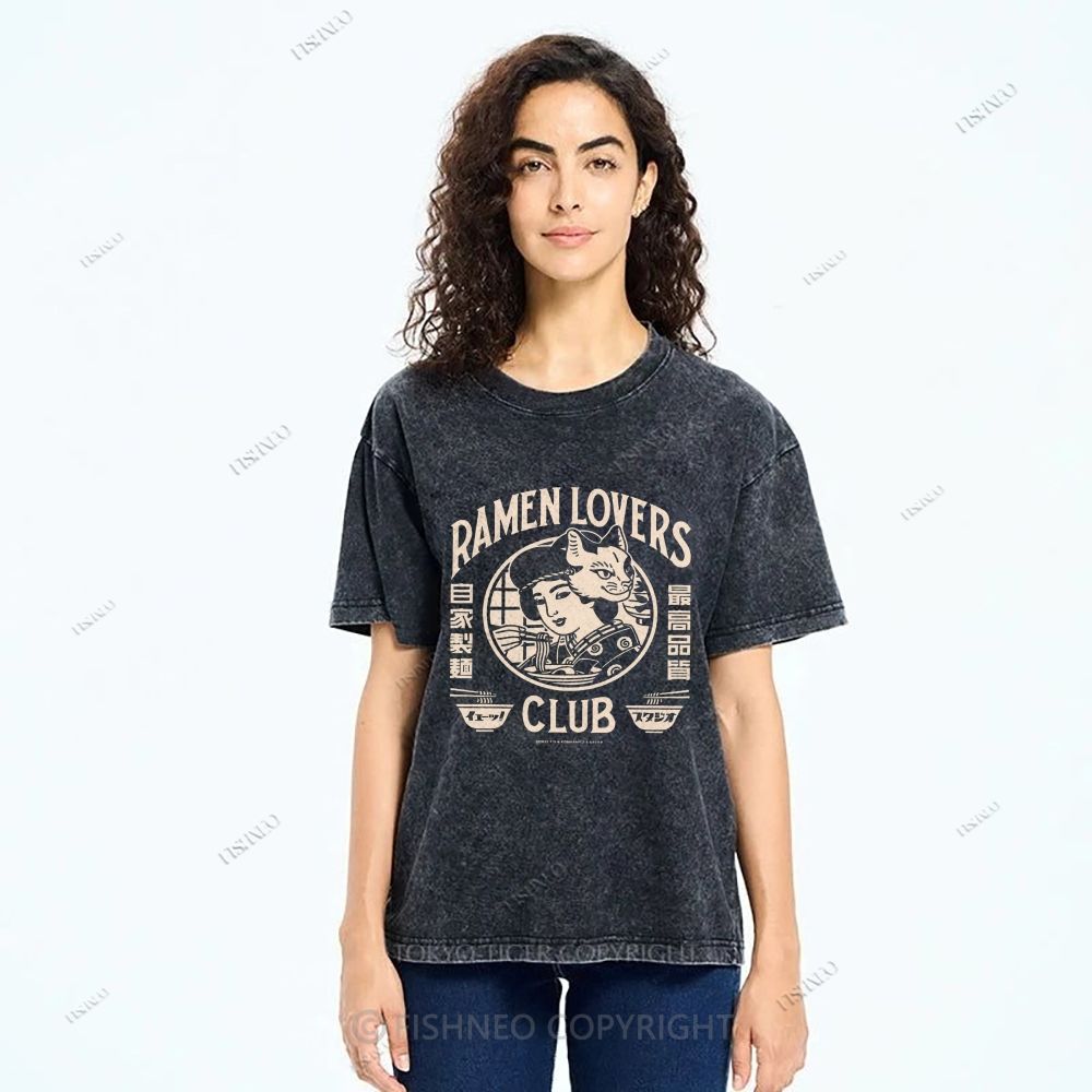 Unisex Japanese Graffiti Printed Washed Tee