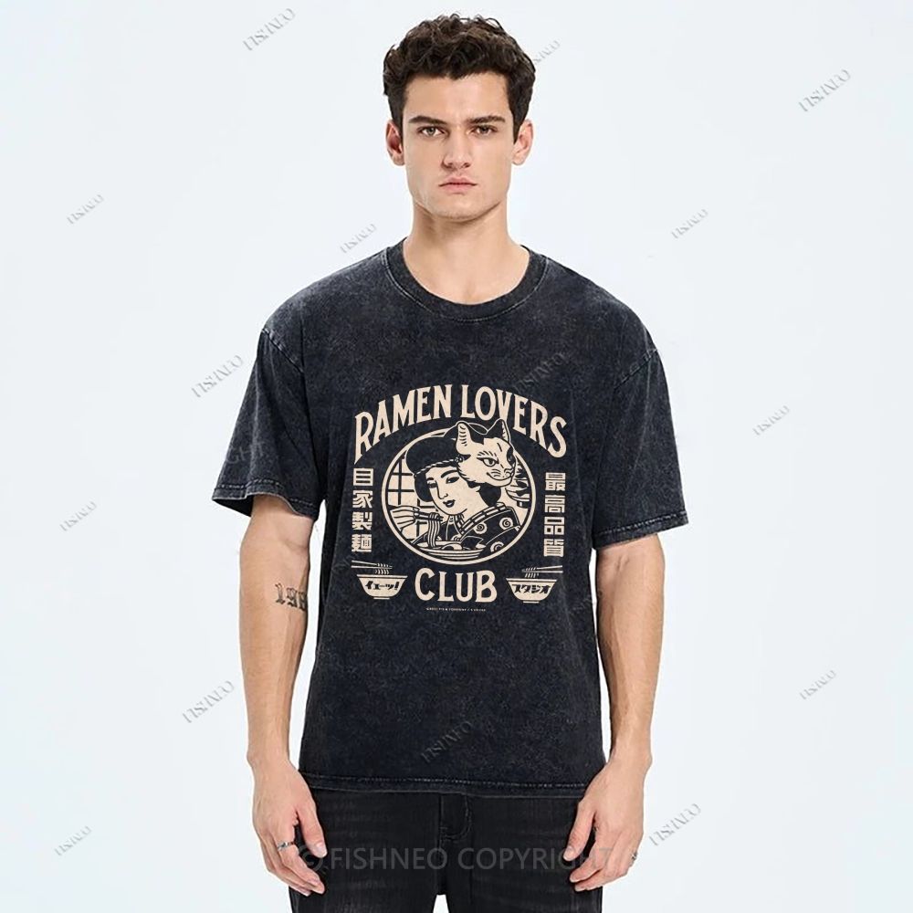 Unisex Japanese Graffiti Printed Washed Tee