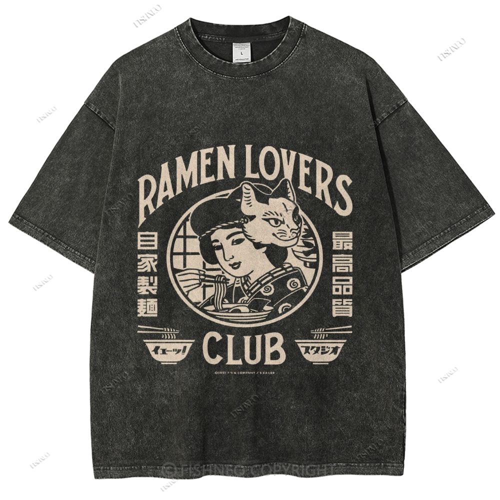 Unisex Japanese Graffiti Printed Washed Tee