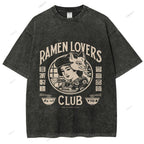 Unisex Japanese Graffiti Printed Washed Tee