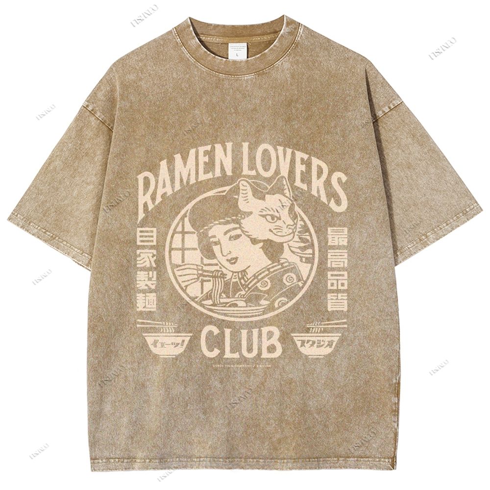 Unisex Japanese Graffiti Printed Washed Tee