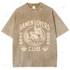 Unisex Japanese Graffiti Printed Washed Tee