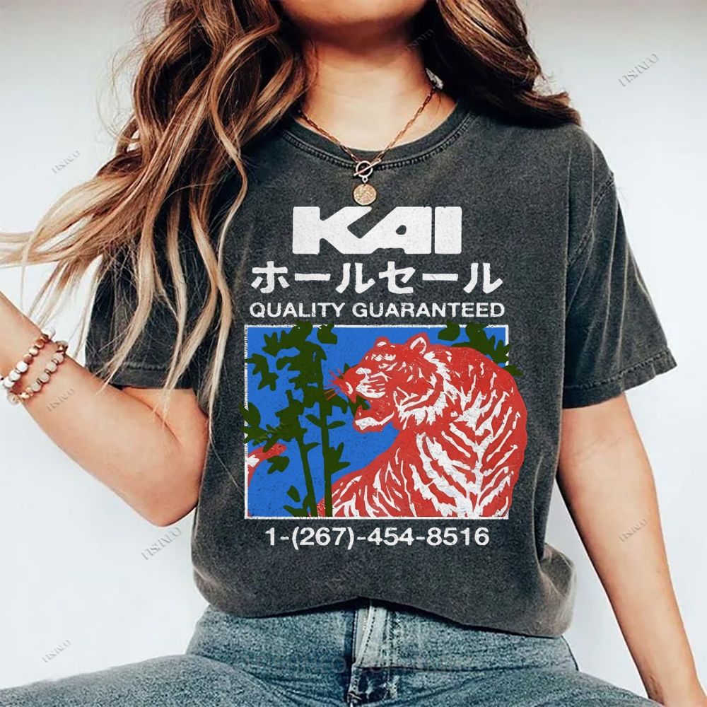 Unisex Japanese Tiger Printed Washed Tee
