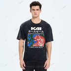 Unisex Japanese Tiger Printed Washed Tee