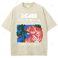 Unisex Japanese Tiger Printed Washed Tee