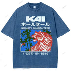 Unisex Japanese Tiger Printed Washed Tee