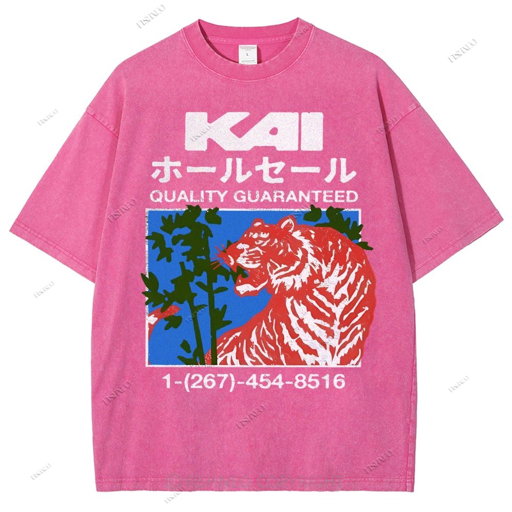 Unisex Japanese Tiger Printed Washed Tee