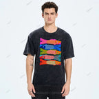 Unisex Japanese Retro Fish Kite Printed Washed Tee