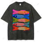 Unisex Japanese Retro Fish Kite Printed Washed Tee