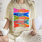 Unisex Japanese Retro Fish Kite Printed Washed Tee