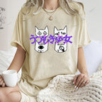 Unisex Japanese Cat Printed Washed Tee
