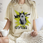 Unisex Cat Printed Washed Tee