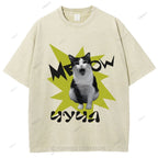 Unisex Cat Printed Washed Tee