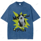 Unisex Cat Printed Washed Tee