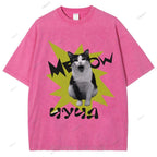 Unisex Cat Printed Washed Tee