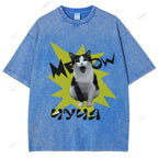 Unisex Cat Printed Washed Tee