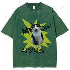 Unisex Cat Printed Washed Tee