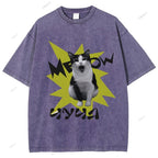 Unisex Cat Printed Washed Tee