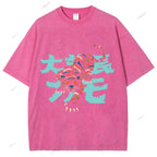 Unisex Japanese Tiger Printed Washed Tee