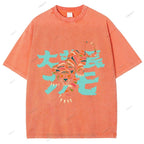 Unisex Japanese Tiger Printed Washed Tee