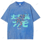 Unisex Japanese Tiger Printed Washed Tee