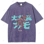 Unisex Japanese Tiger Printed Washed Tee