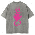 Unisex Japanese Cat Printed Design Back Washed Tee