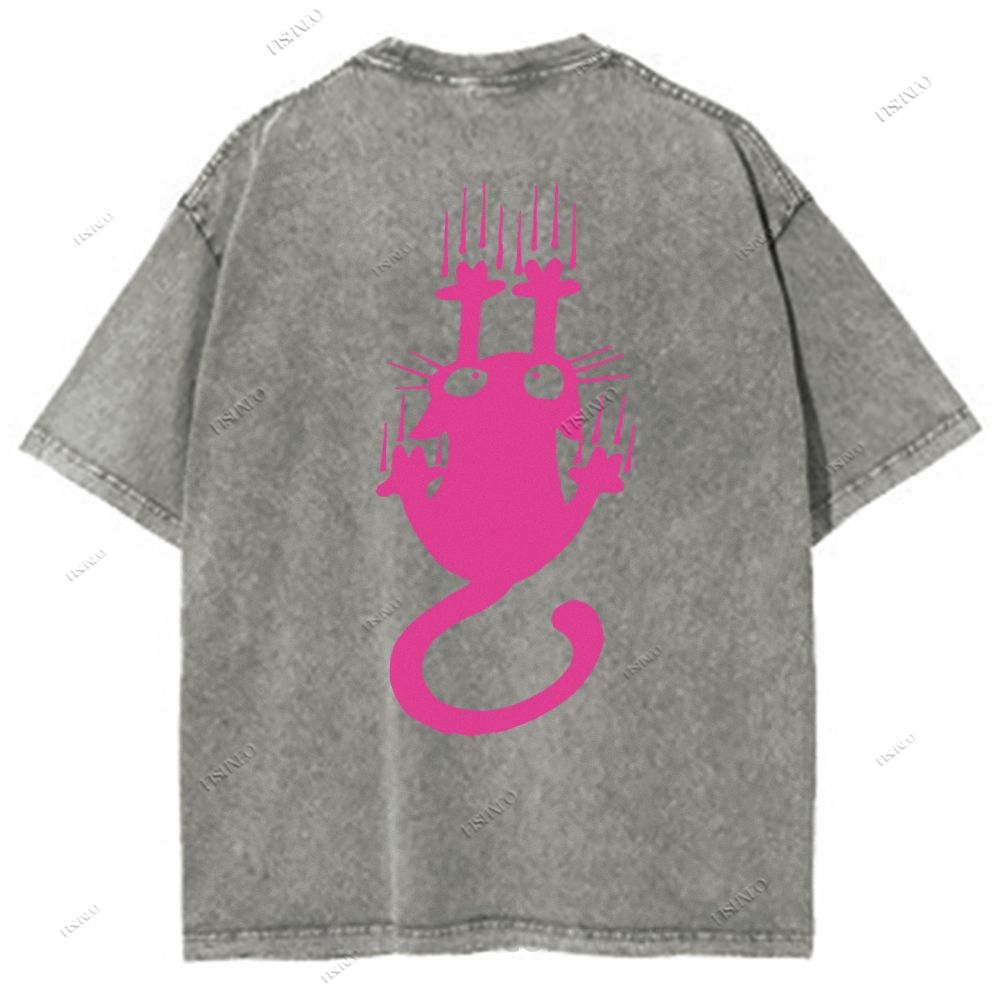 Unisex Japanese Cat Printed Design Back Washed Tee