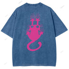 Unisex Japanese Cat Printed Design Back Washed Tee