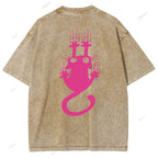 Unisex Japanese Cat Printed Design Back Washed Tee