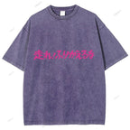Unisex Japanese Cat Printed Design Back Washed Tee
