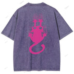Unisex Japanese Cat Printed Design Back Washed Tee