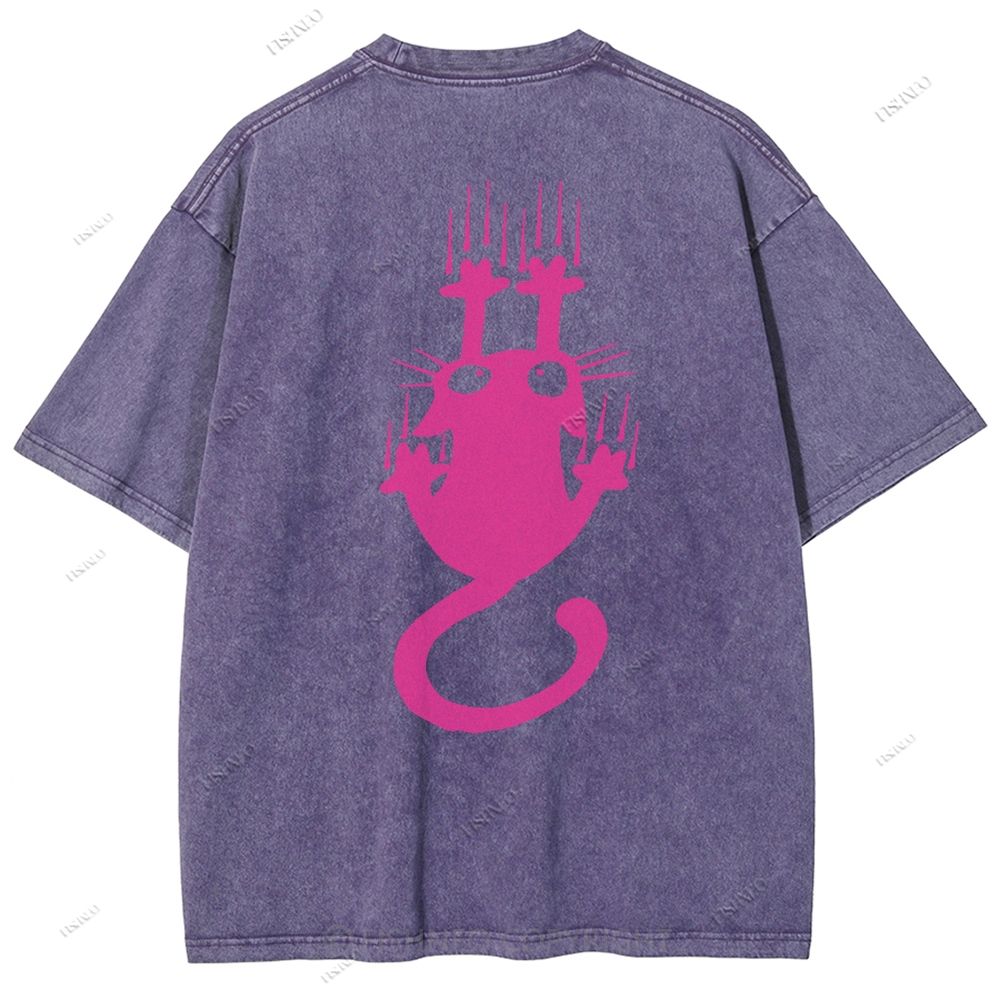 Unisex Japanese Cat Printed Design Back Washed Tee