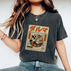 Unisex Japanese Bodhidharma Printed Washed Tee