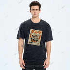 Unisex Japanese Bodhidharma Printed Washed Tee
