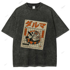 Unisex Japanese Bodhidharma Printed Washed Tee