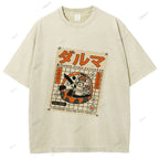 Unisex Japanese Bodhidharma Printed Washed Tee
