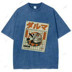 Unisex Japanese Bodhidharma Printed Washed Tee