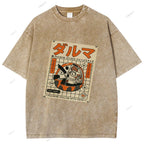 Unisex Japanese Bodhidharma Printed Washed Tee