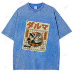 Unisex Japanese Bodhidharma Printed Washed Tee