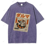 Unisex Japanese Bodhidharma Printed Washed Tee