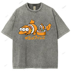 Unisex Cartoon Fish Sushi Printed Washed Tee