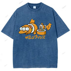 Unisex Cartoon Fish Sushi Printed Washed Tee